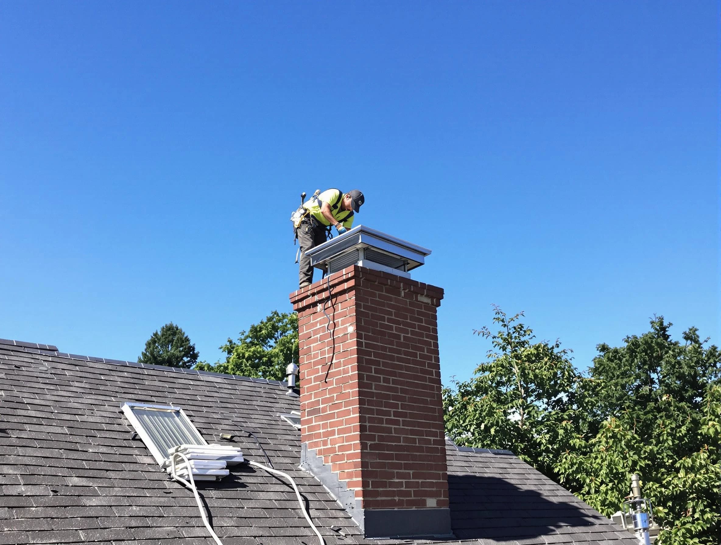 Pine Chimney Sweep technician measuring a chimney cap in Pine, PA