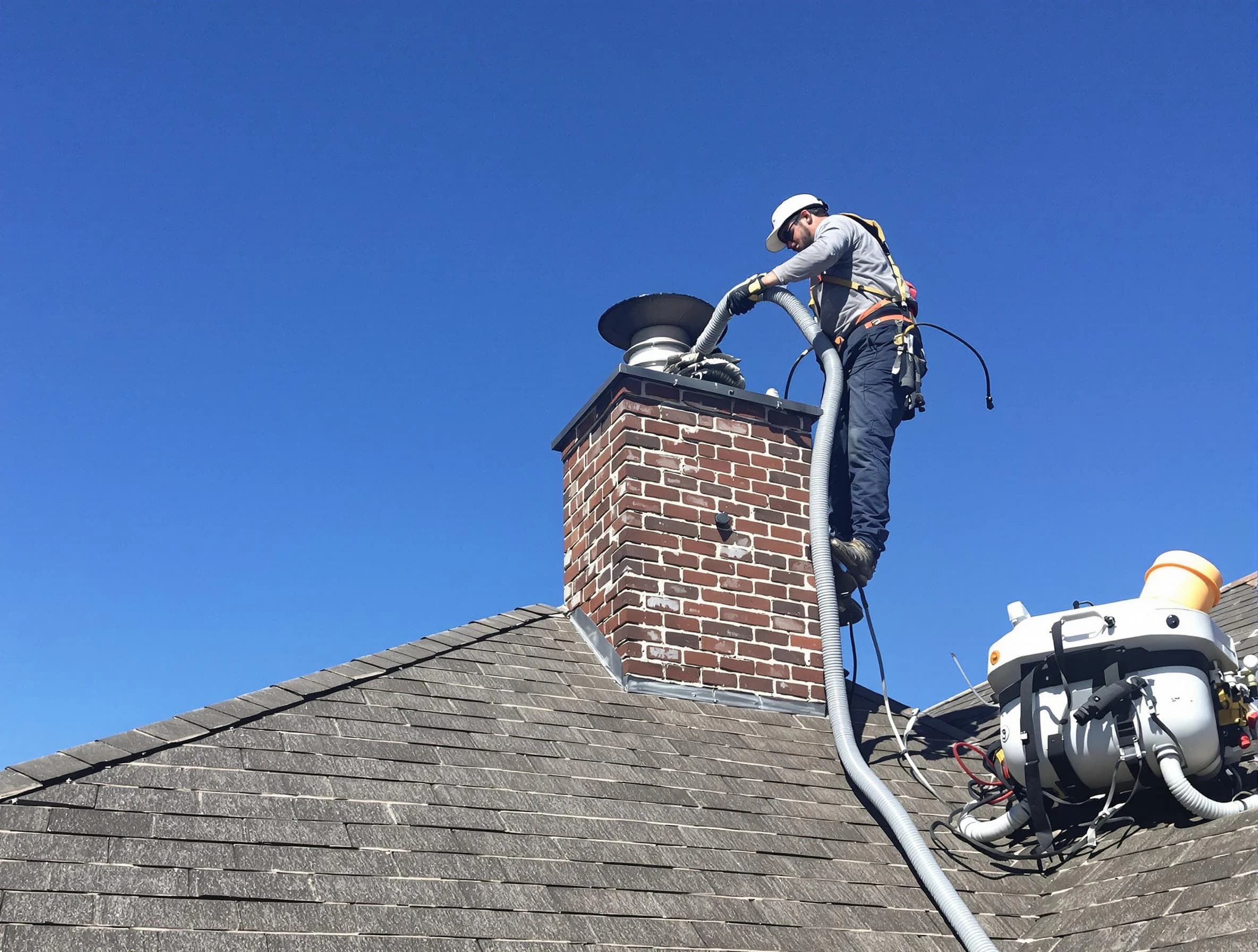 Dedicated Pine Chimney Sweep team member cleaning a chimney in Pine, PA