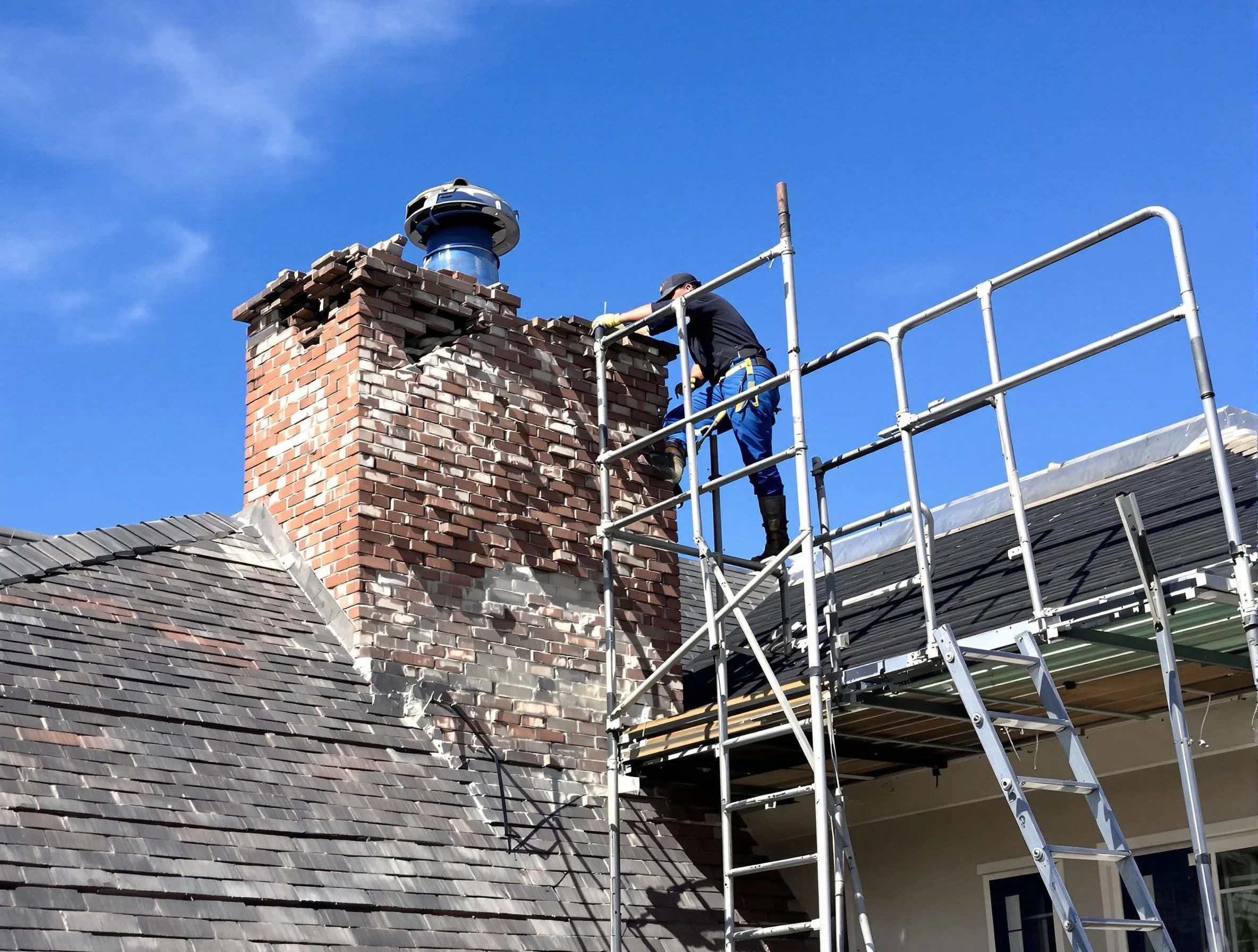 Rebuilding a chimney structure by Pine Chimney Sweep in Pine, PA