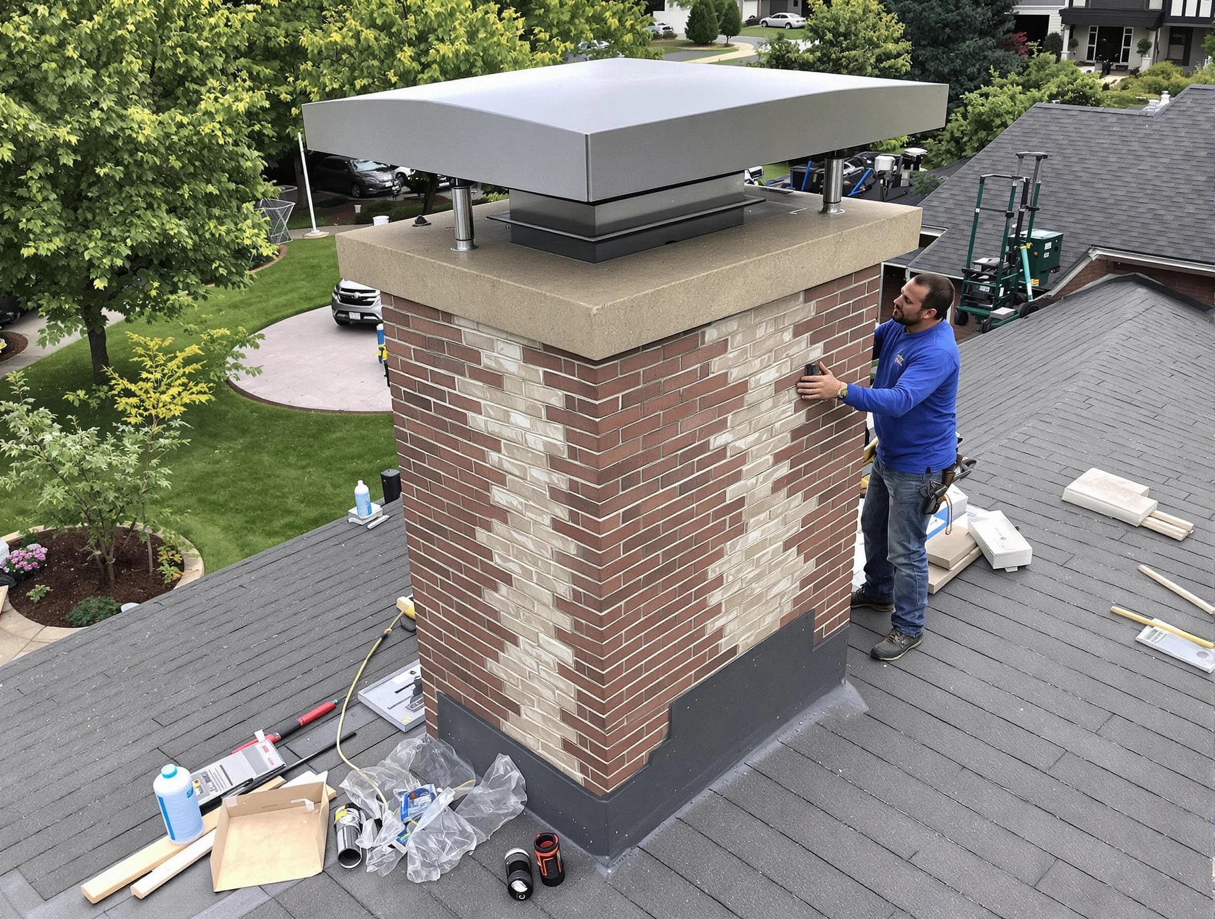 Pine Chimney Sweep team working on a custom chimney remodel in Pine, PA