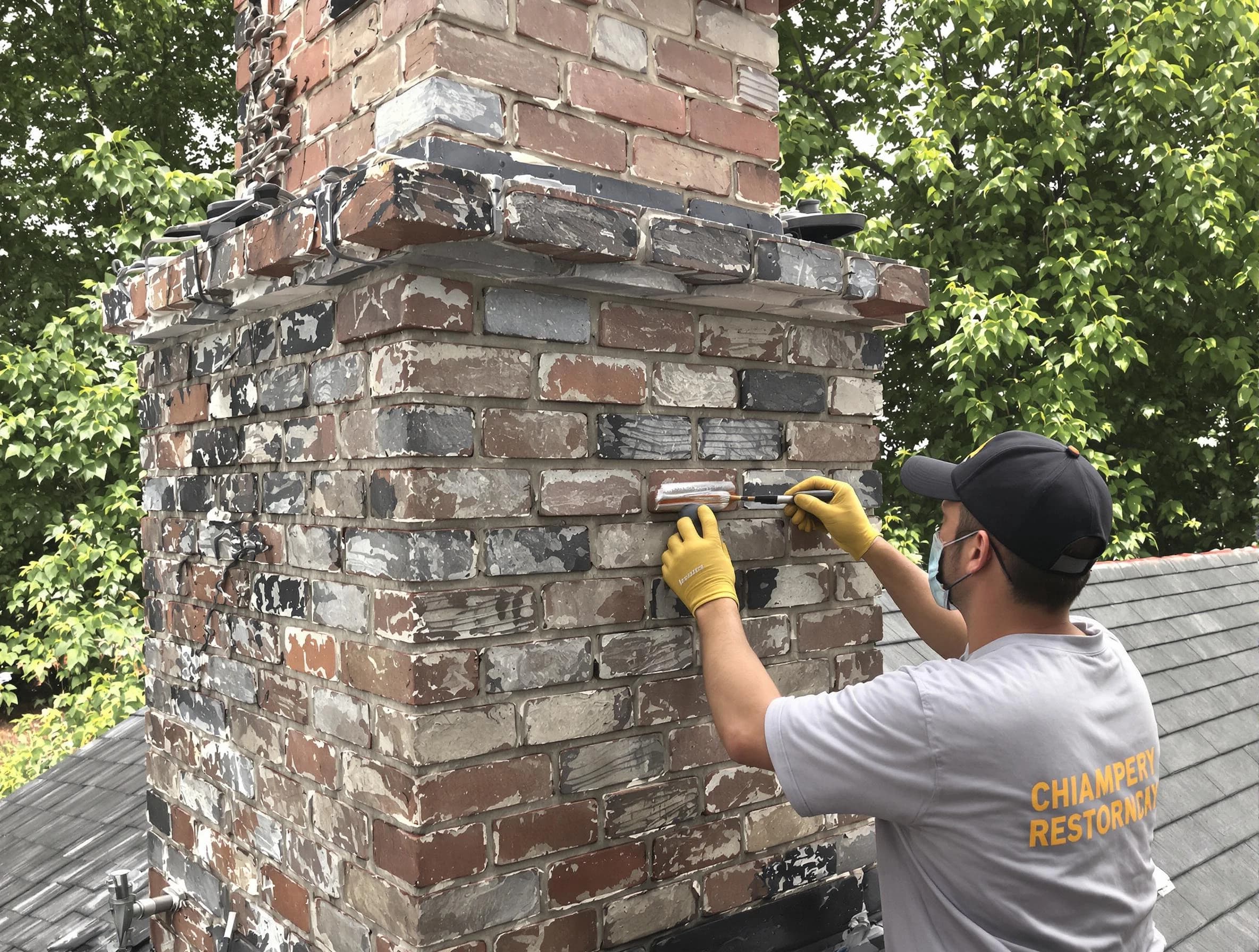 In-progress chimney restoration by Pine Chimney Sweep in Pine, PA