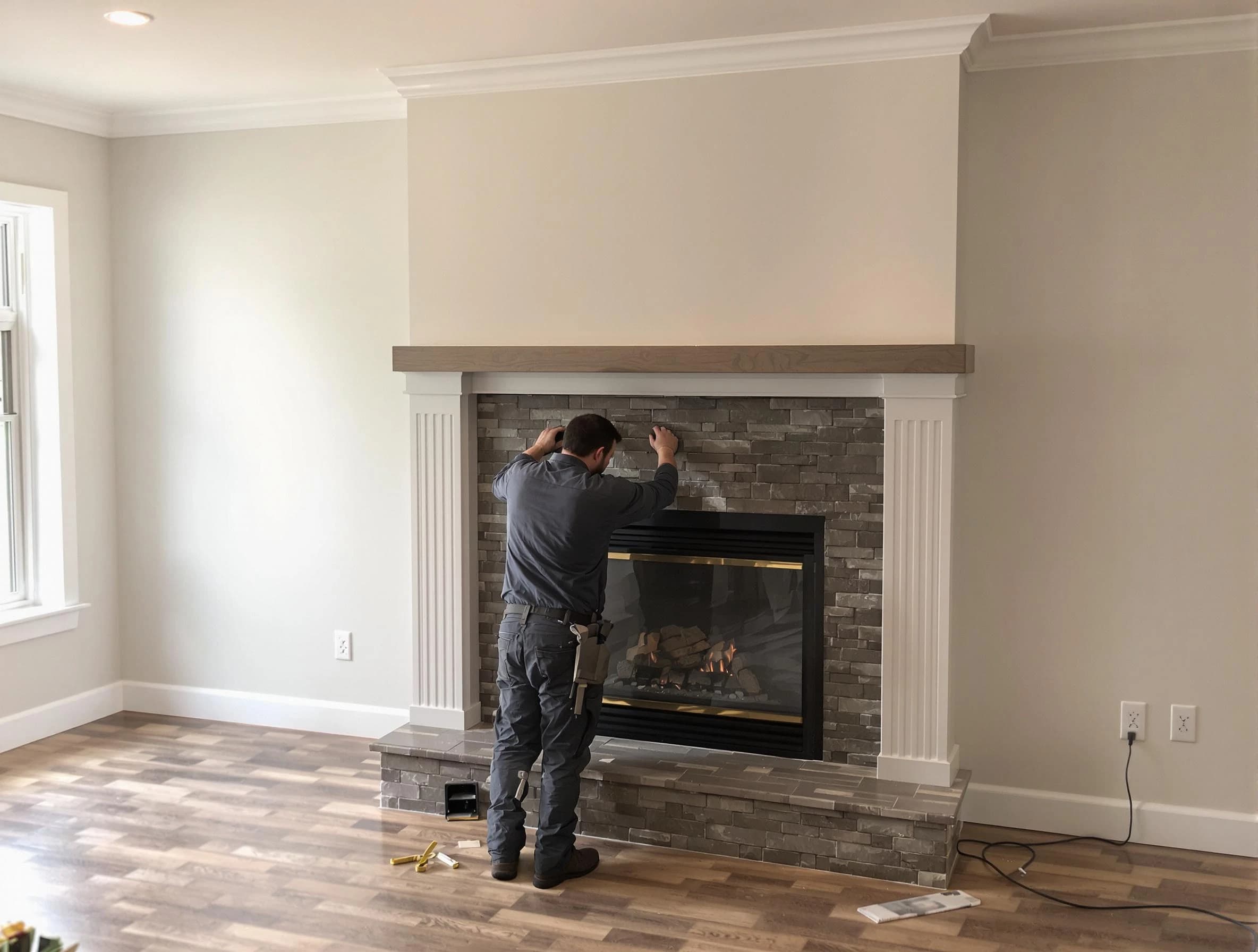Pine Chimney Sweep finishing a custom fireplace install in Pine, PA