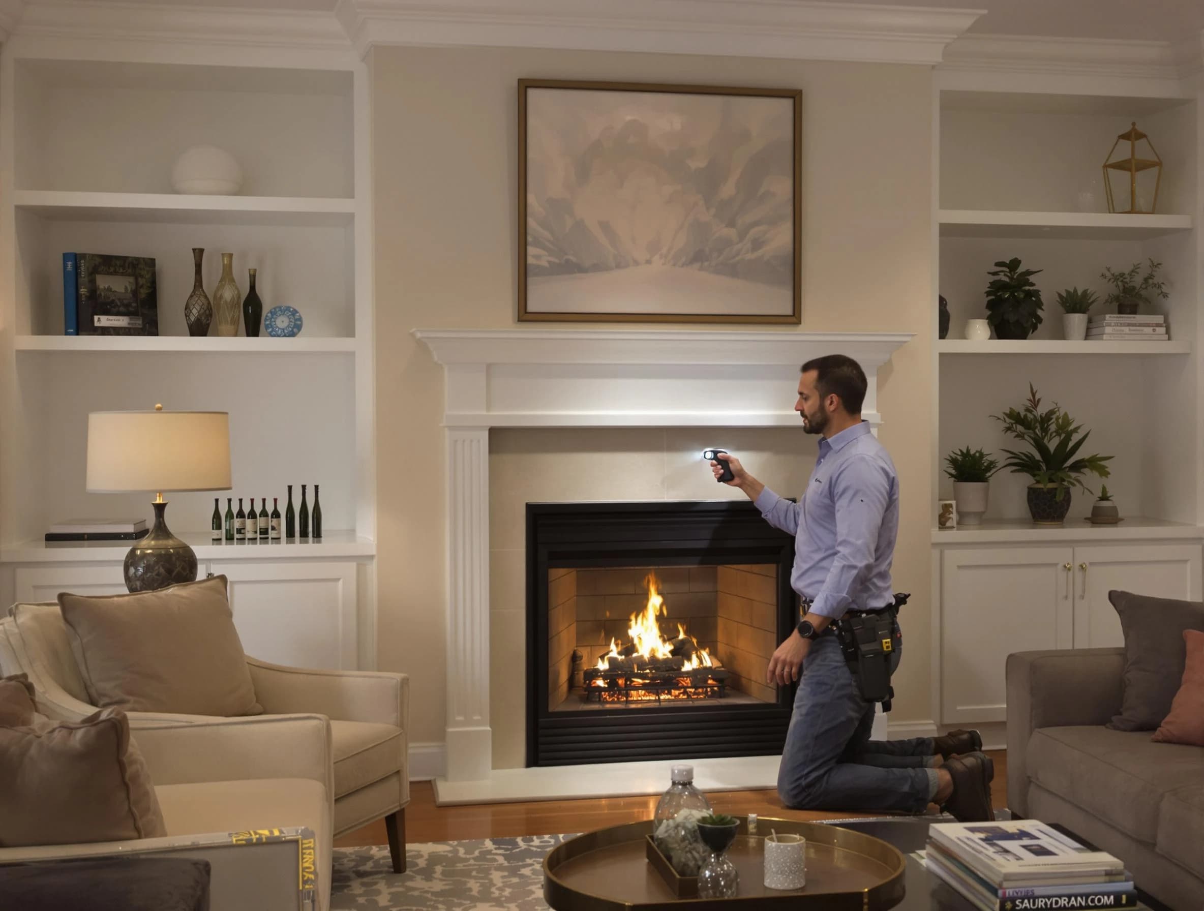 Pine Chimney Sweep conducting a fireplace safety inspection in Pine, PA