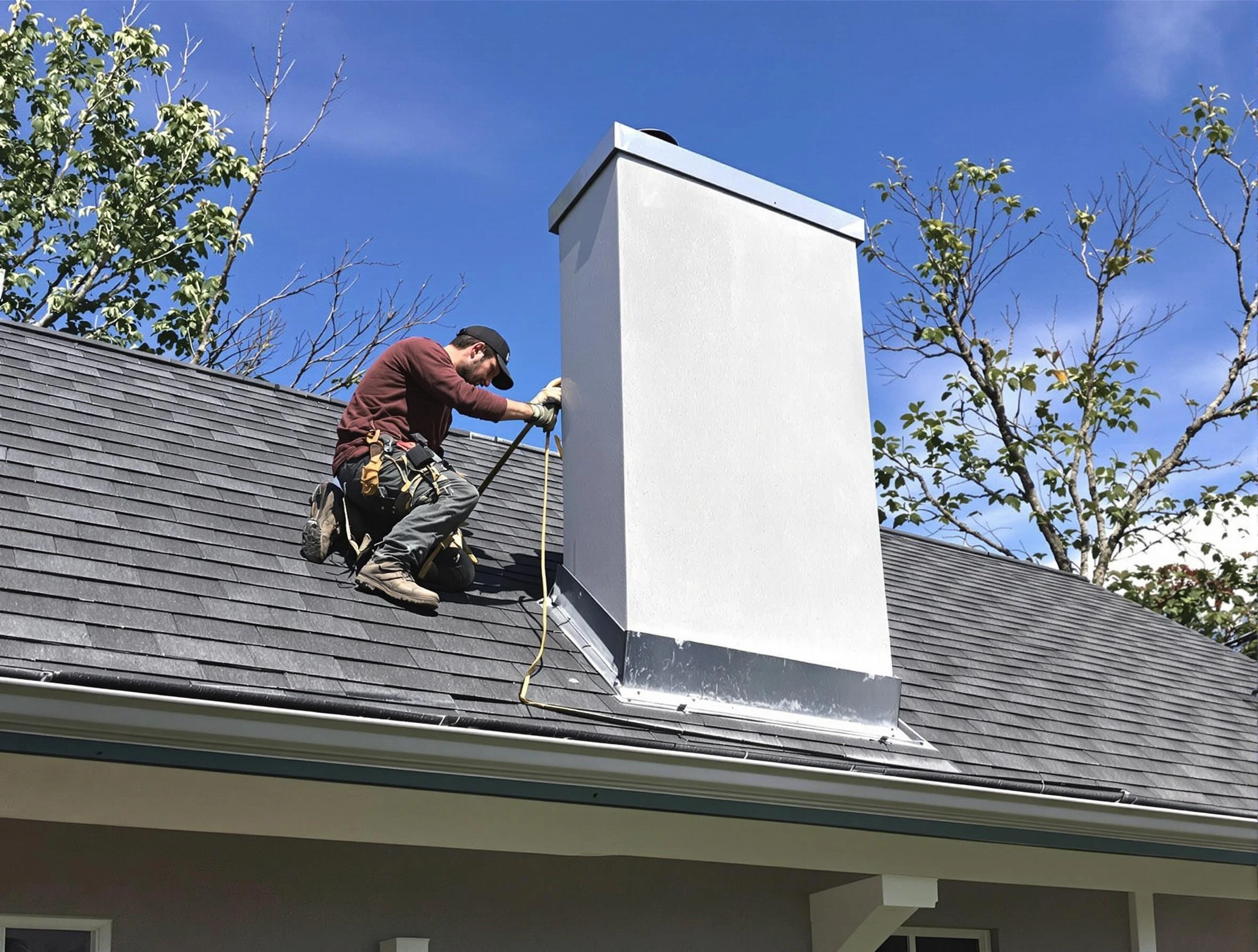 Pine Chimney Sweep team member finishing chimney construction in Pine, PA